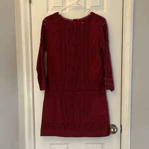 Abercrombie & Fitch maroon long-sleeve lace and embroidered cut-out dress